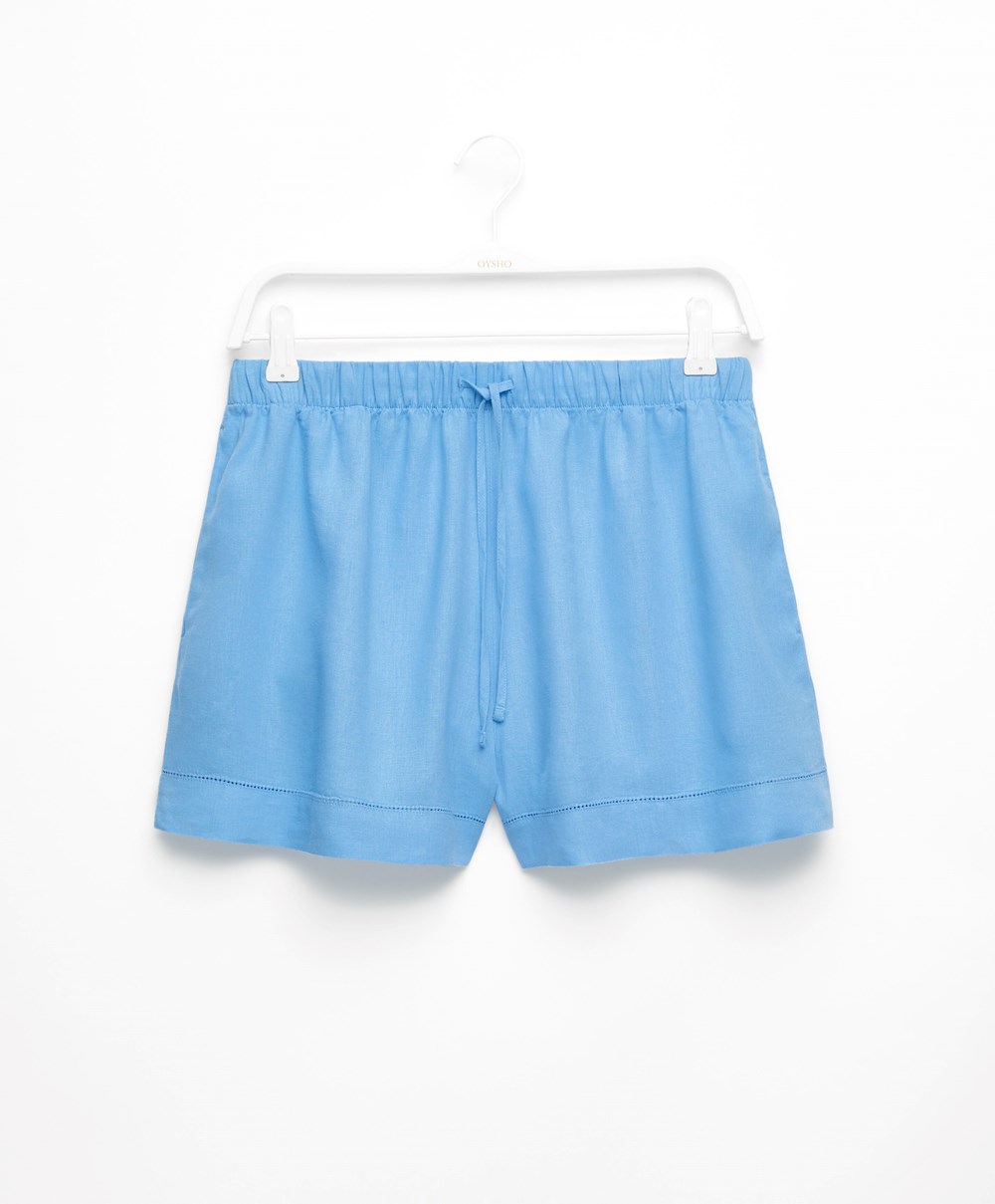 Pale Blue Oysho Linen Shorts | ESZO59760