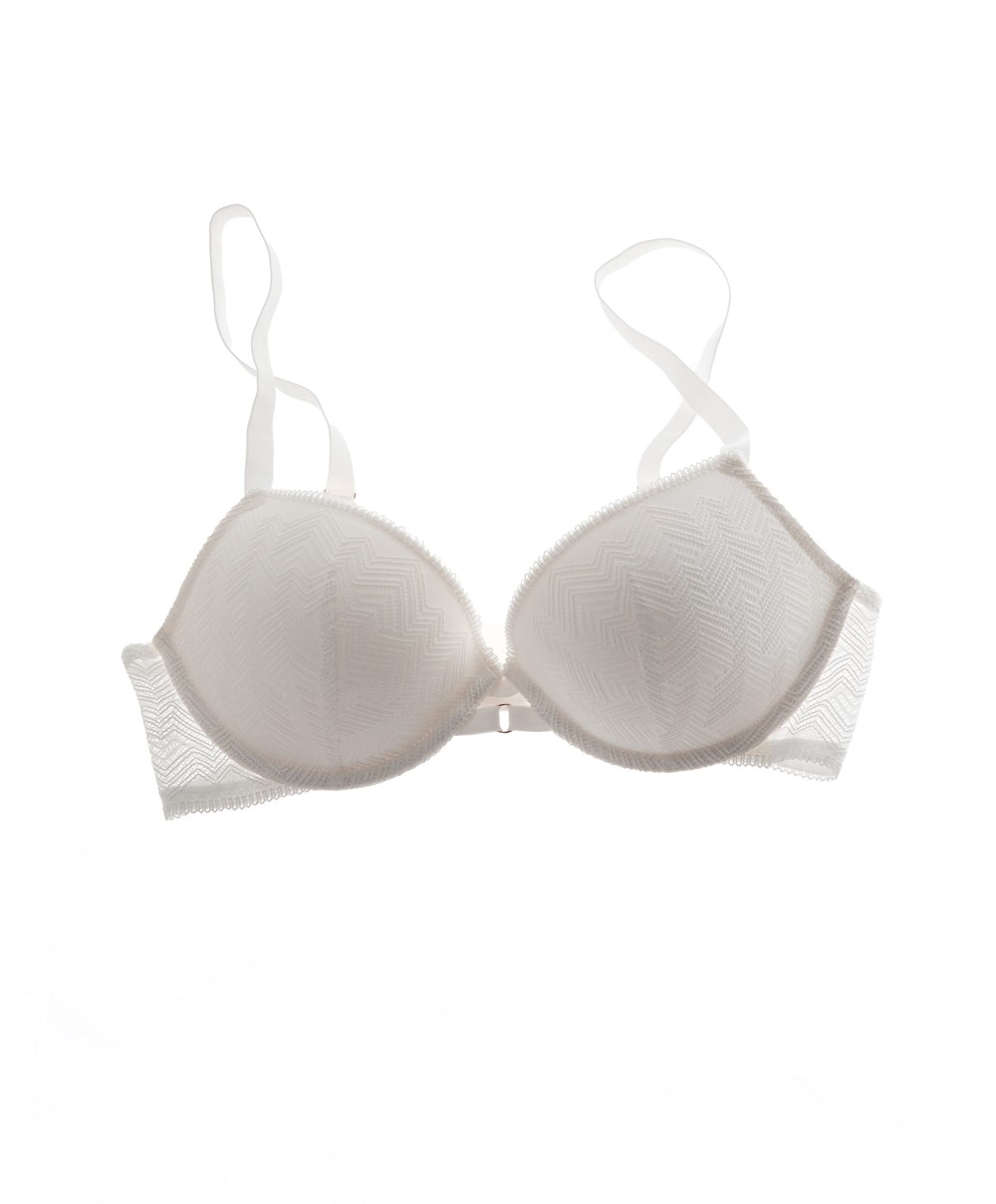 Pale Ecru Oysho Lace Classic Push-up Bra | XKHR19843