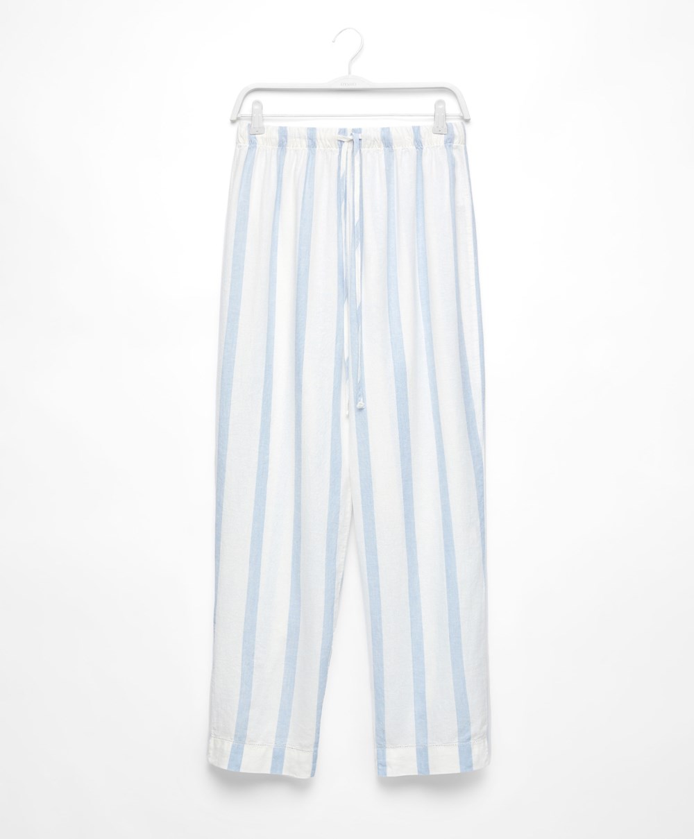 Pale Ecru Oysho Linen Stripe Trousers | BDEG79406