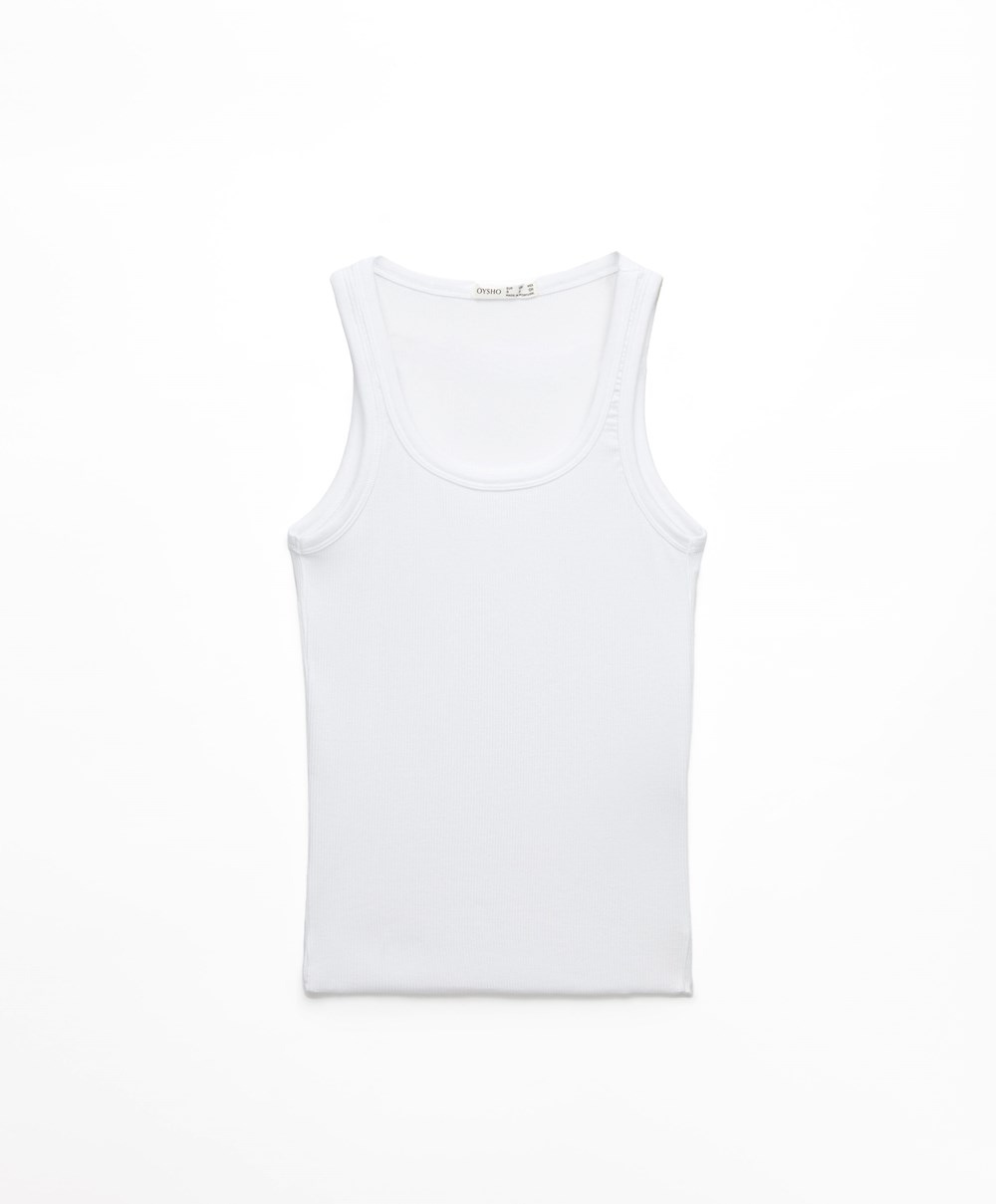 Pale Ecru Oysho Ribbed Vest Top | UWSC76154