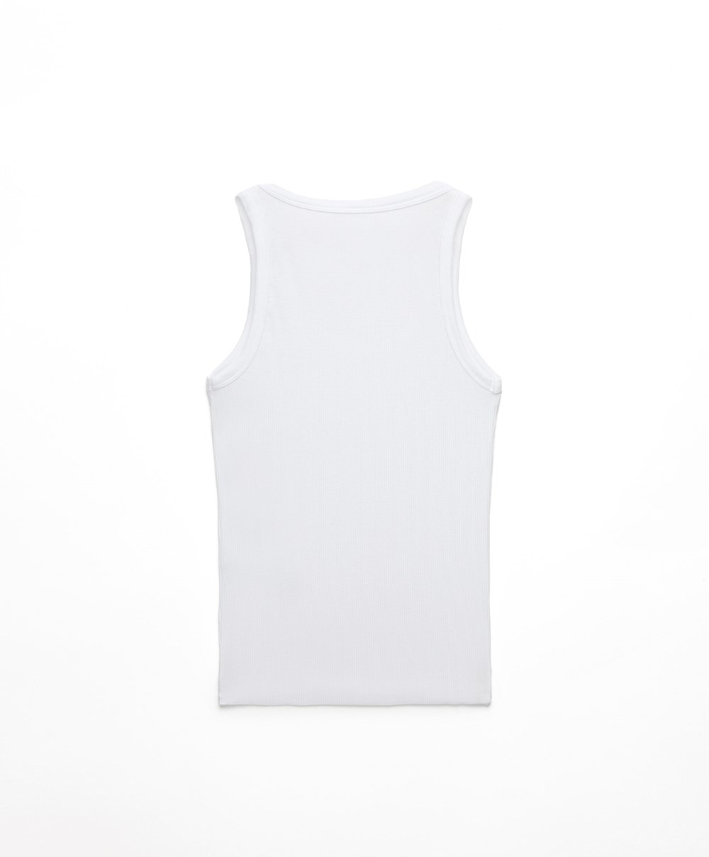 Pale Ecru Oysho Ribbed Vest Top | UWSC76154