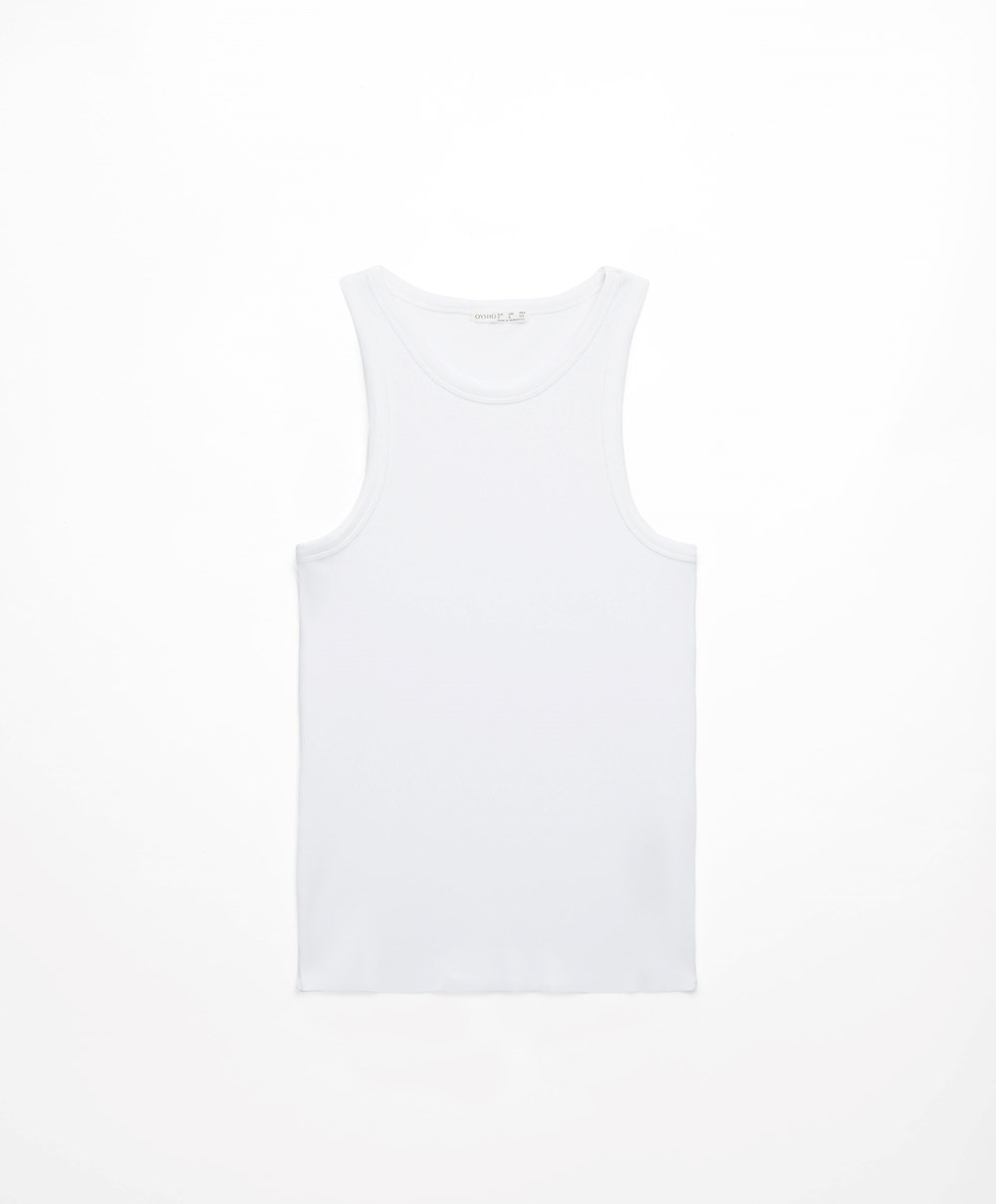 Pale Ecru Oysho Ribbed Vest Top | VHOD17432