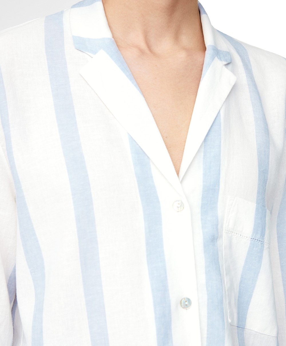 Pale Ecru Oysho Striped Linen Long-sleeved Shirt | FLKG87369