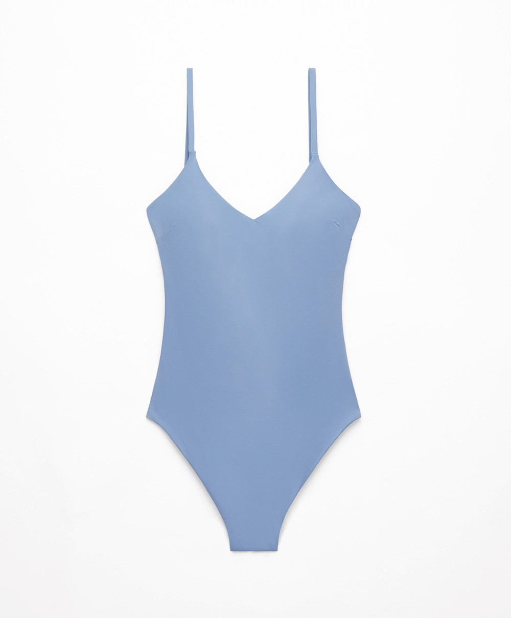 Pale Lavender Blue Oysho Triangle Swimsuit | HRFV51398