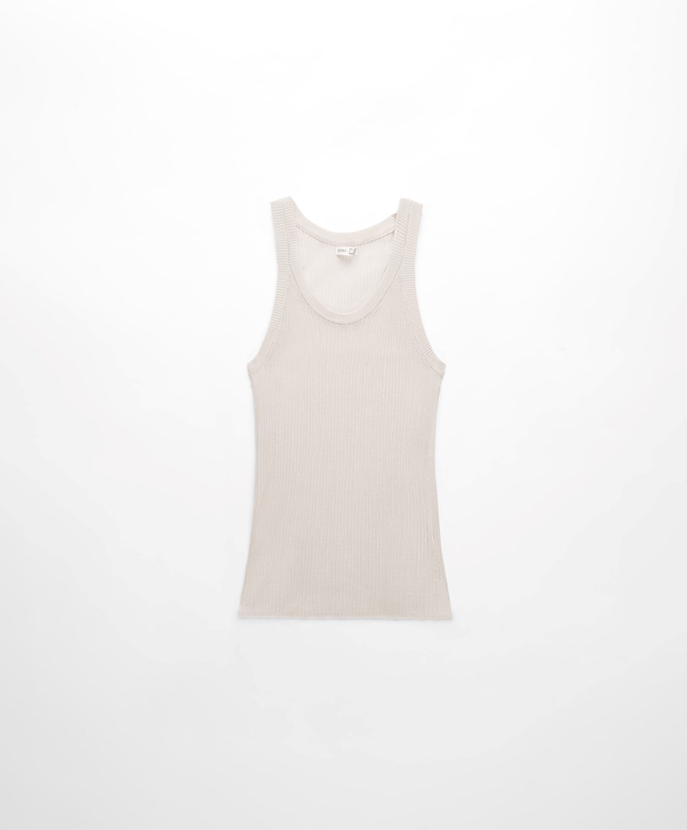 Pale Sand Oysho Semi-sheer Knit Vest Top | JOKZ39241