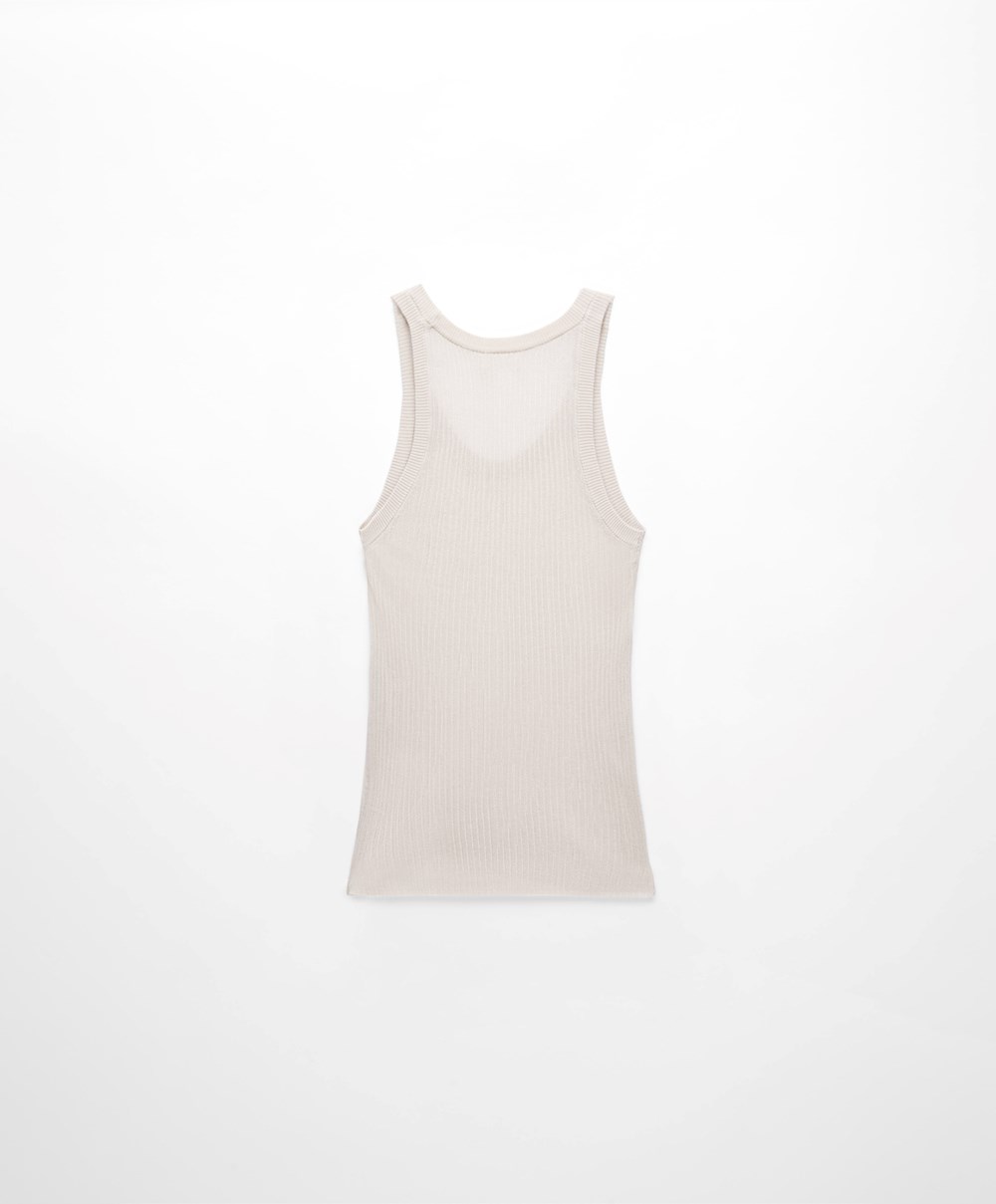 Pale Sand Oysho Semi-sheer Knit Vest Top | JOKZ39241