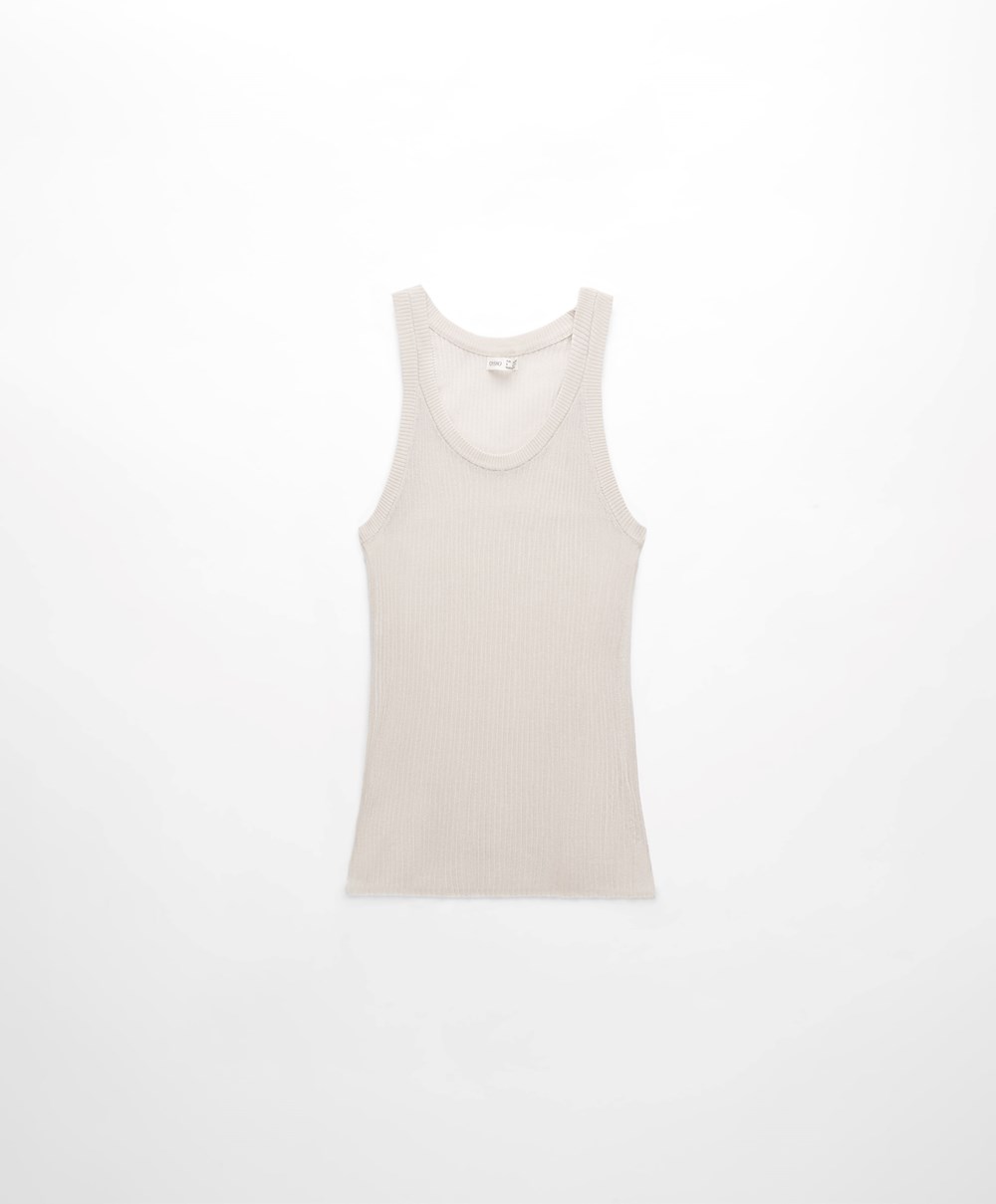 Pale Sand Oysho Semi-sheer Knit Vest Top | PVTE26357