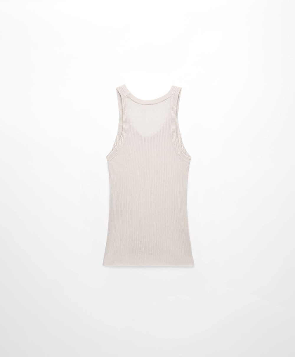 Pale Sand Oysho Semi-sheer Knit Vest Top | PVTE26357