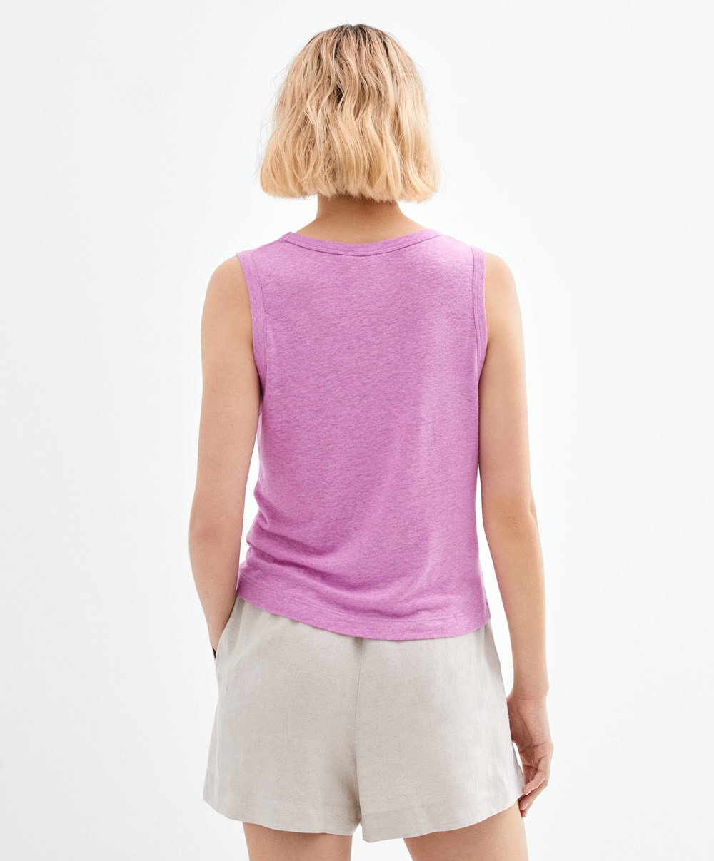 Pink Oysho Sleeveless Linen T-shirt | XKMB38927