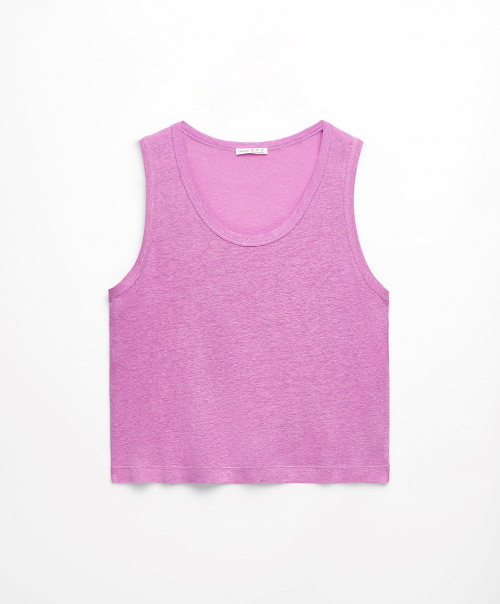 Pink Oysho Sleeveless Linen T-shirt | XKMB38927