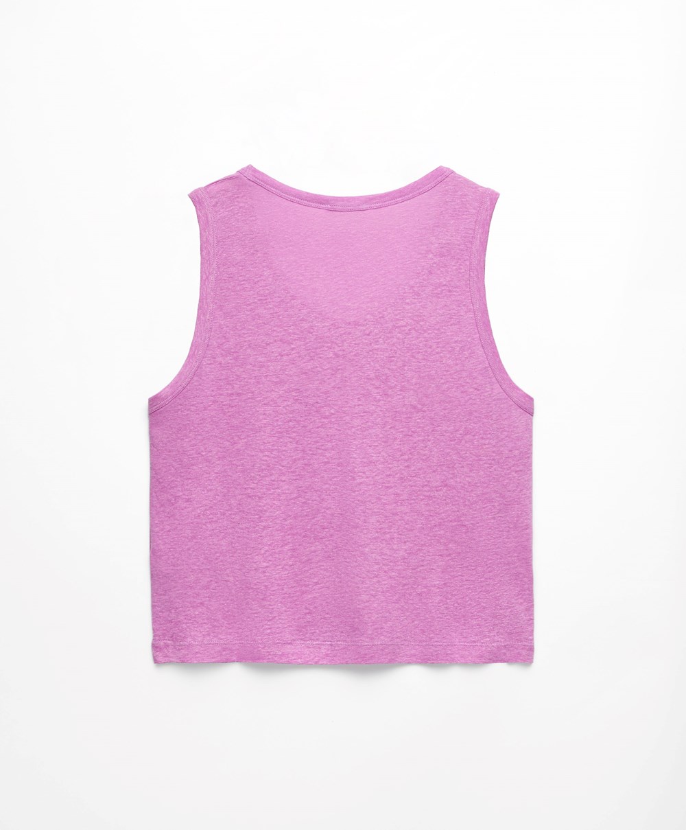 Pink Oysho Sleeveless Linen T-shirt | XKMB38927