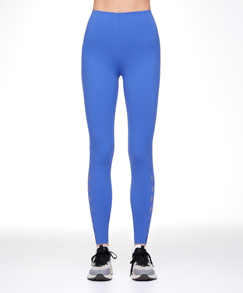 Prussian Blue Oysho 65cm Cut-out Compressive Ankle-length Leggings | QTMY04617