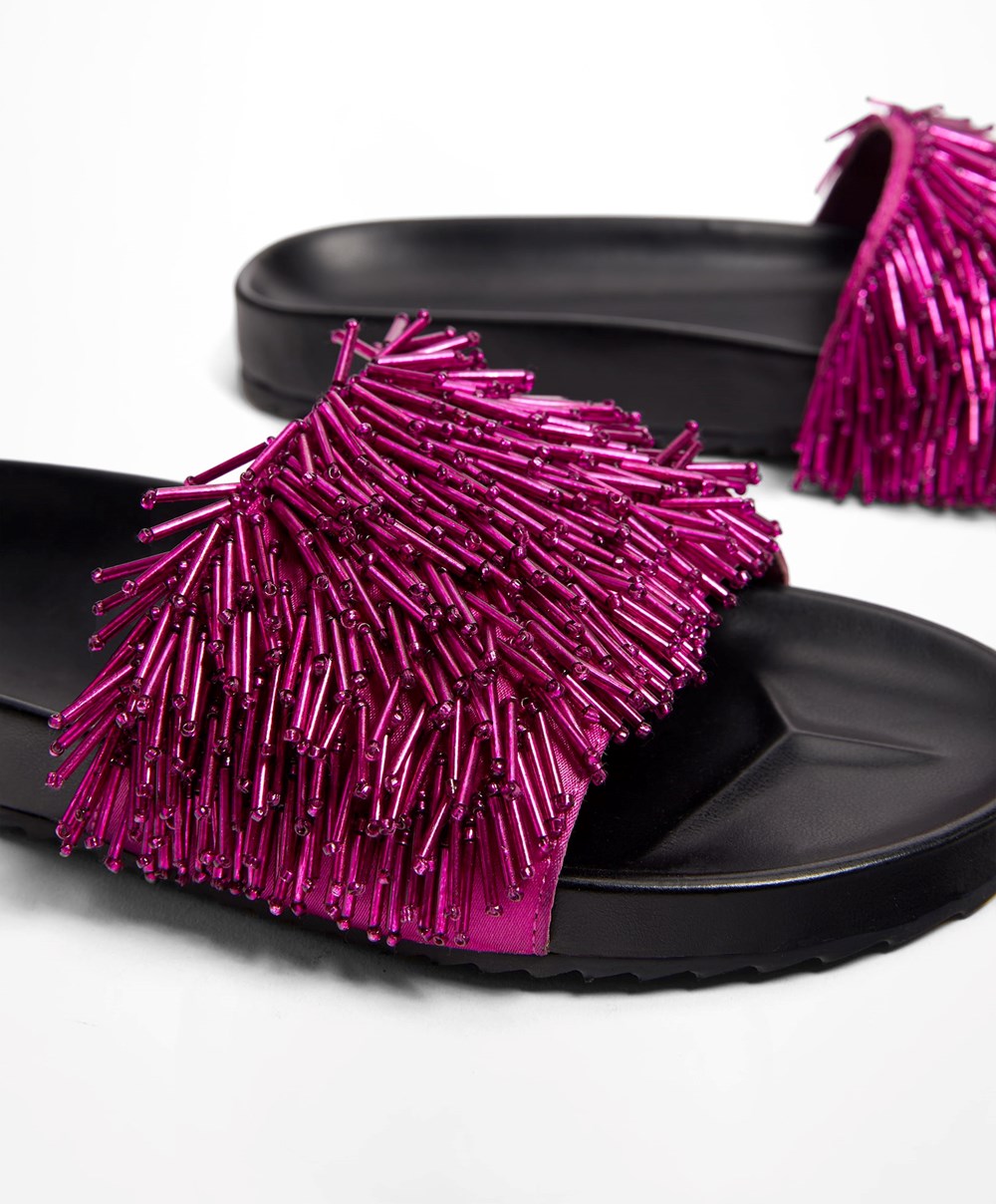 Purple Oysho Appliqué Slides | DLTP23706