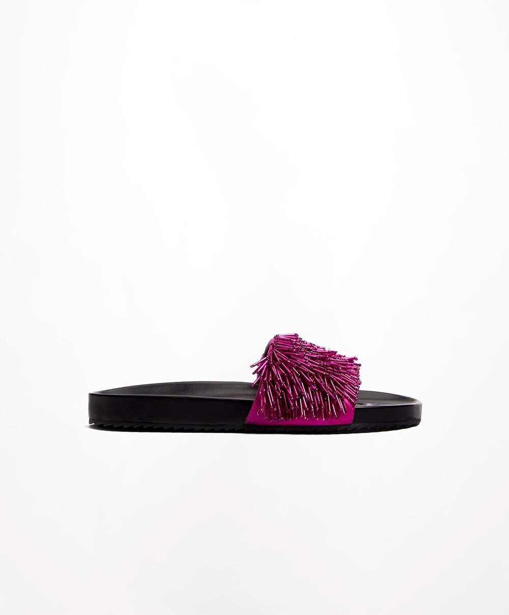 Purple Oysho Appliqué Slides | LHTW03254