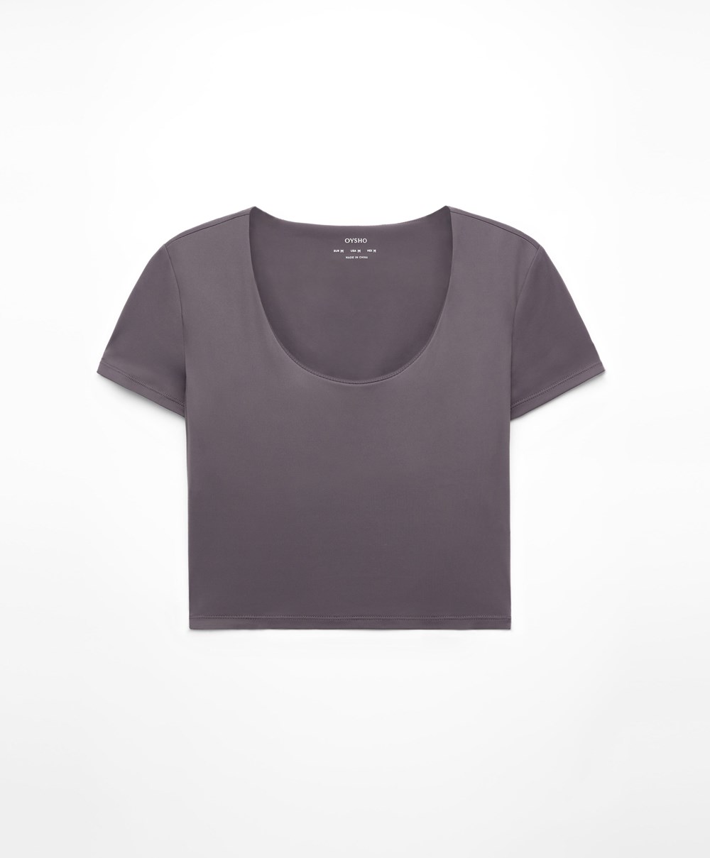 Purple-grey Oysho Comfortlux Short-sleeved T-shirt With Cups | IMOW83590