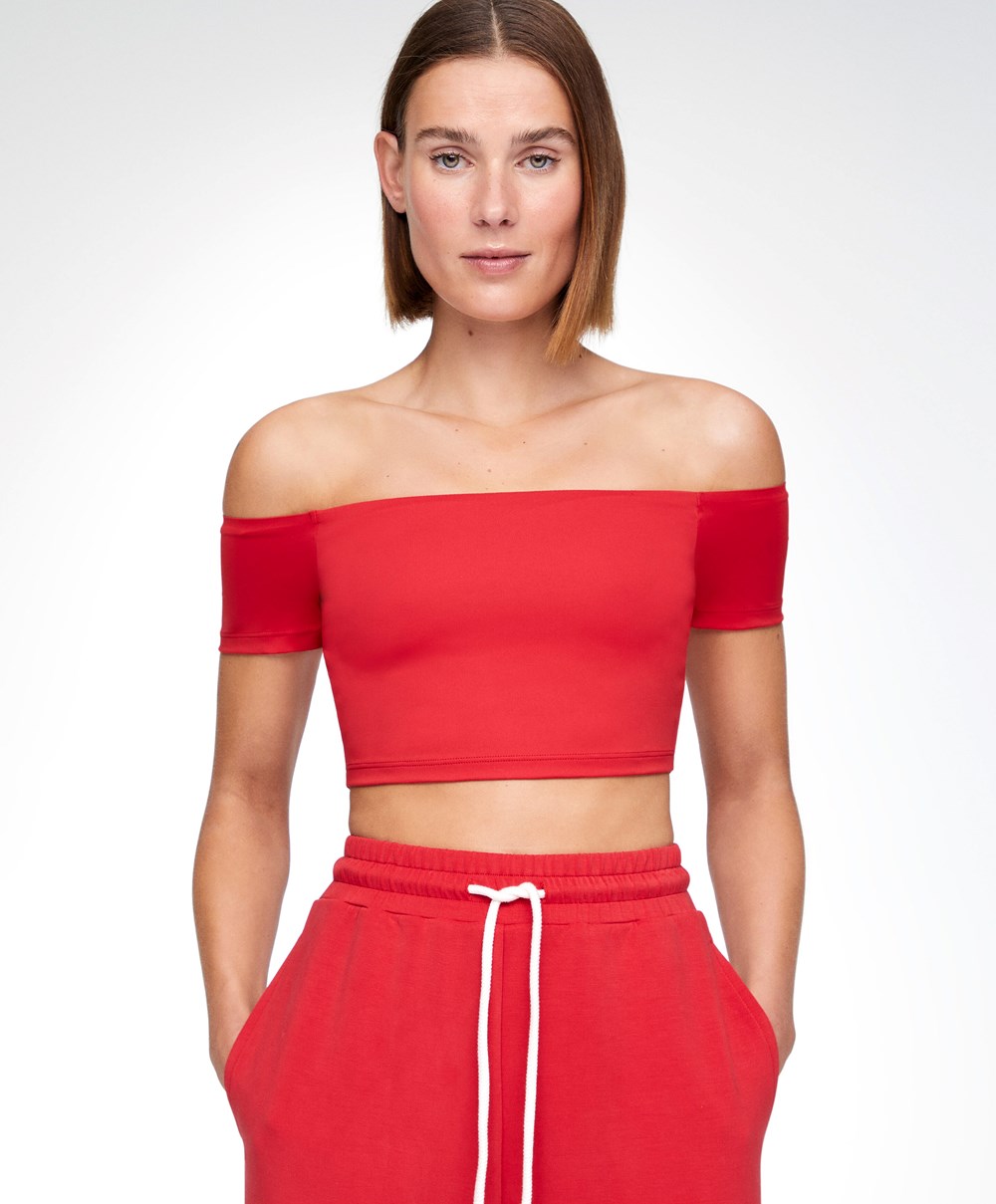 Red Oysho Comfortlux Off-the-shoulder Top With Cups | LFXT92163