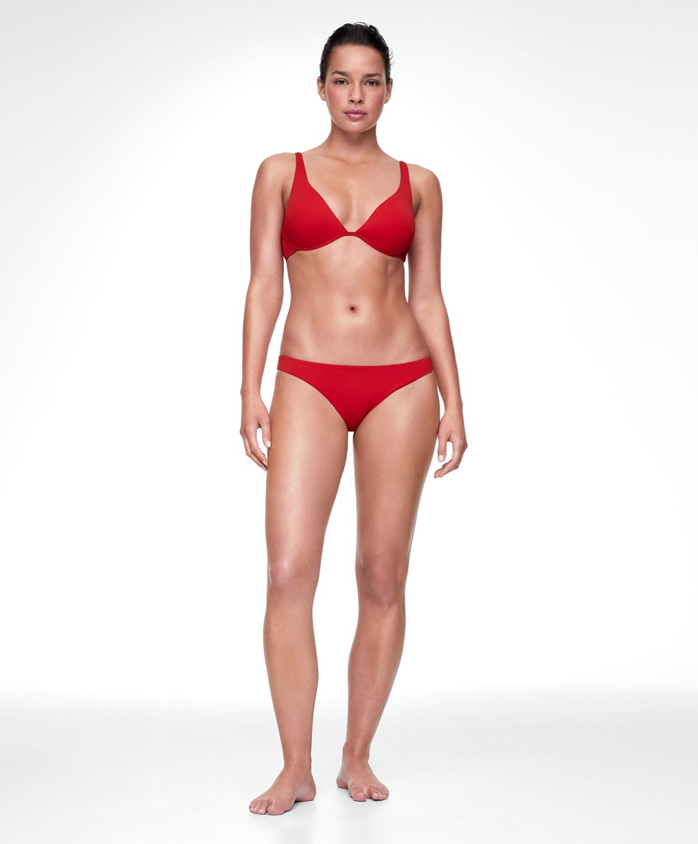 Red Oysho Continuous Underwire Halter Neck Bikini Top | BFOT68352