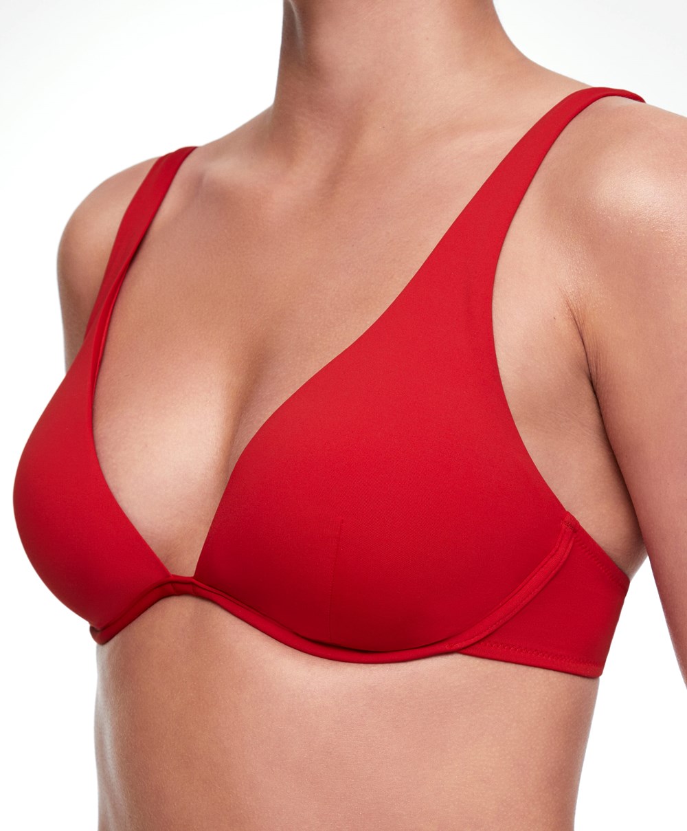 Red Oysho Continuous Underwire Halter Neck Bikini Top | BFOT68352