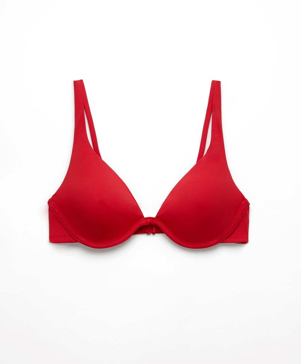 Red Oysho Continuous Underwire Halter Neck Bikini Top | BFOT68352