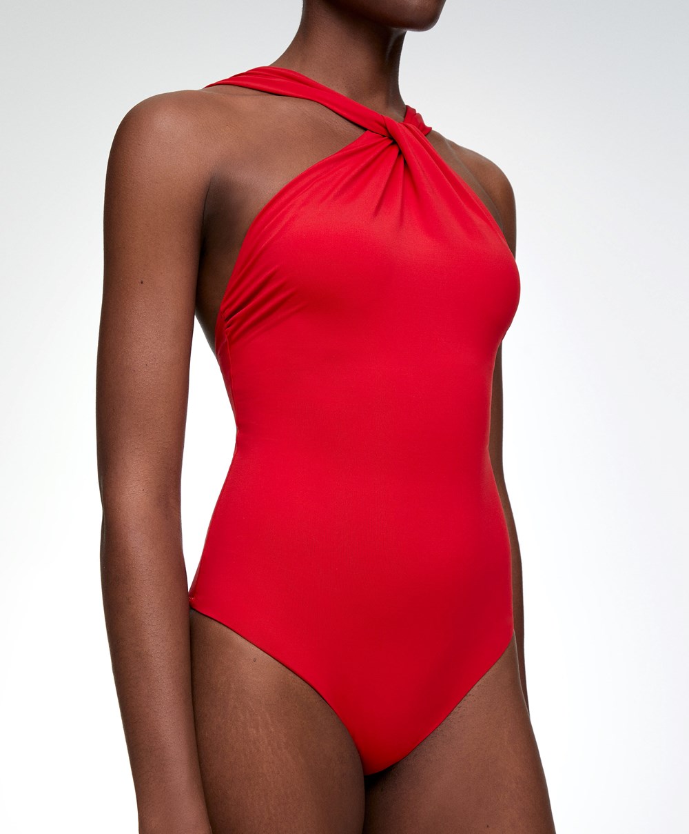 Red Oysho Draped Halter Swimsuit | YRTN01924