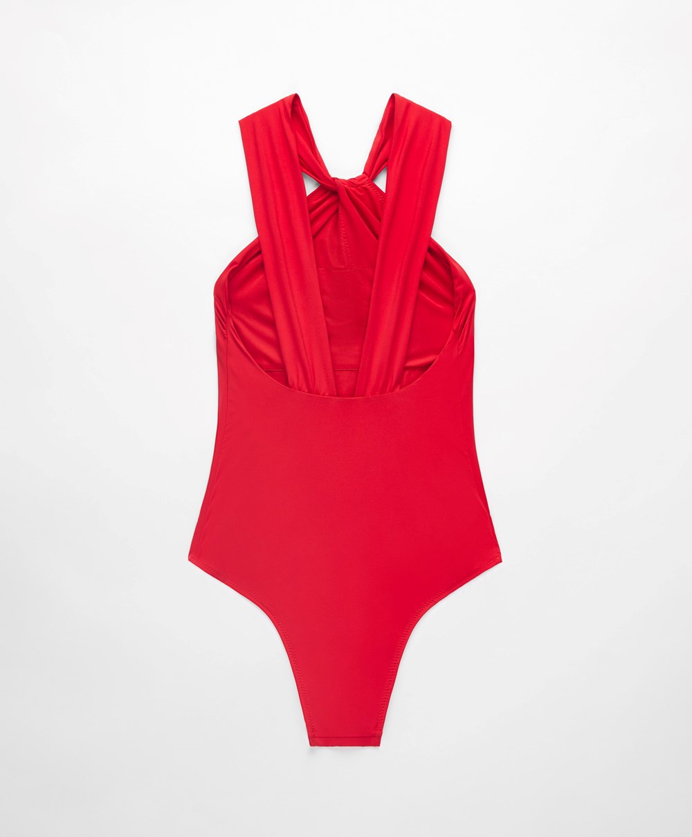 Red Oysho Draped Halter Swimsuit | YRTN01924