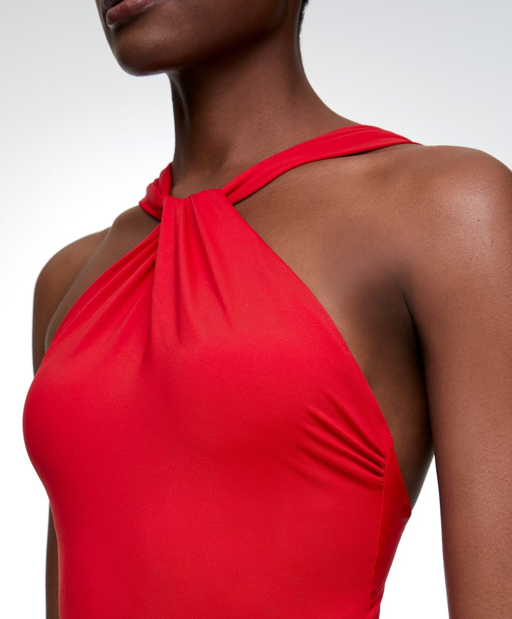 Red Oysho Draped Halter Swimsuit | YRTN01924