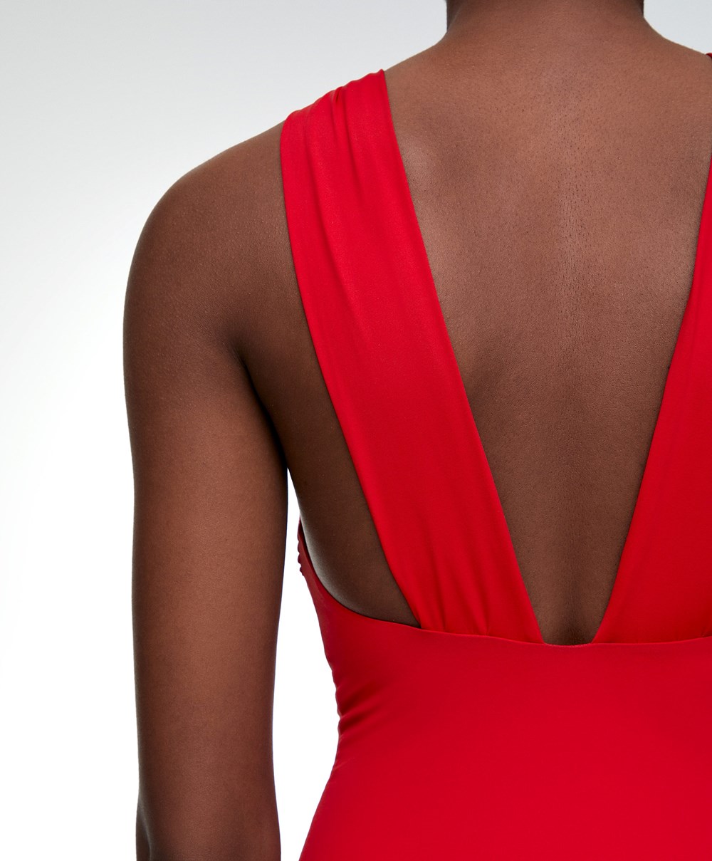 Red Oysho Draped Halter Swimsuit | YRTN01924