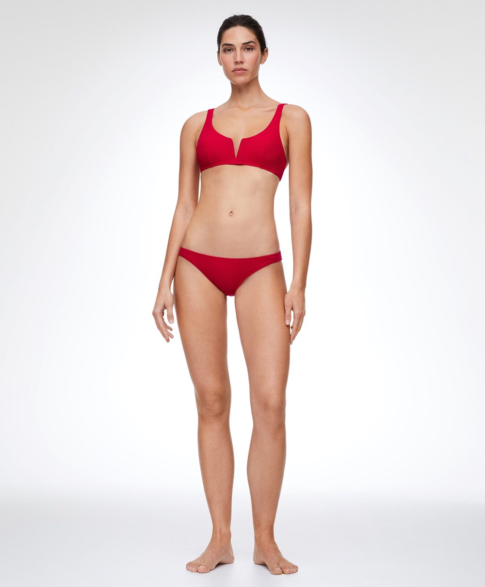 Red Oysho Piqué Halterneck Bikini Top | FIQN68014