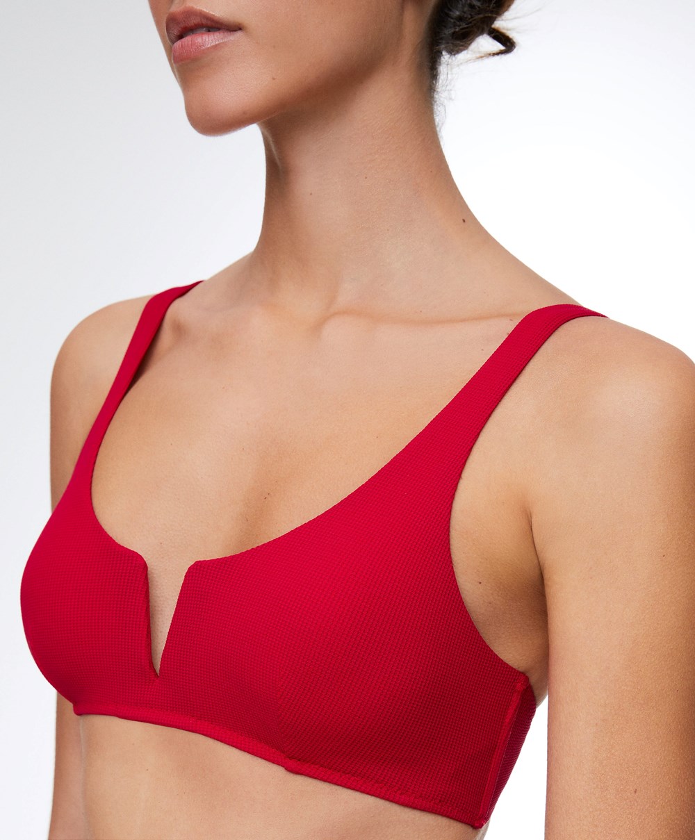 Red Oysho Piqué Halterneck Bikini Top | FIQN68014