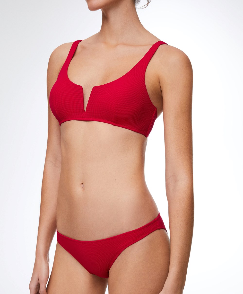 Red Oysho Piqué Halterneck Bikini Top | FIQN68014