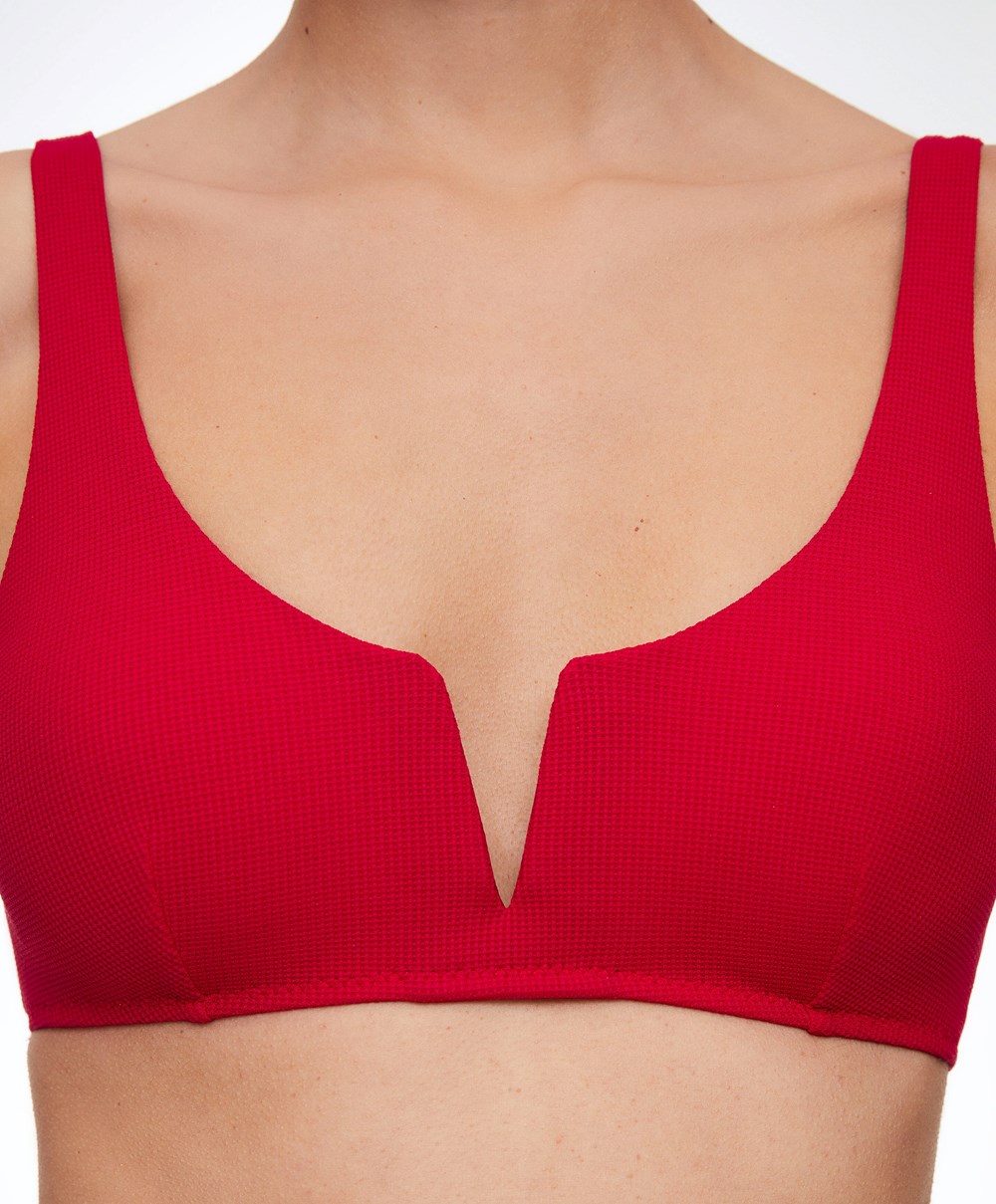 Red Oysho Piqué Halterneck Bikini Top | FIQN68014