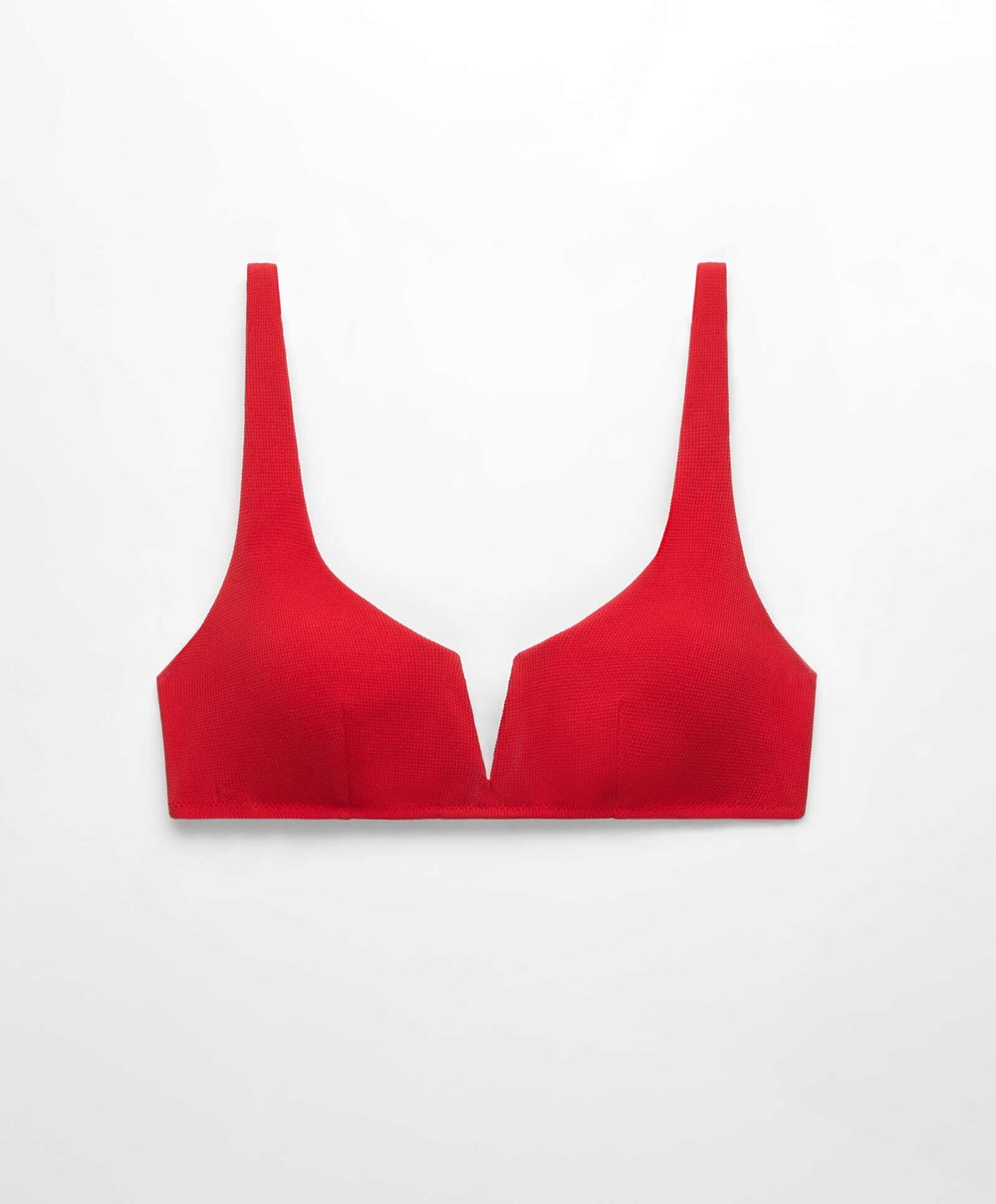 Red Oysho Piqué Halterneck Bikini Top | FIQN68014