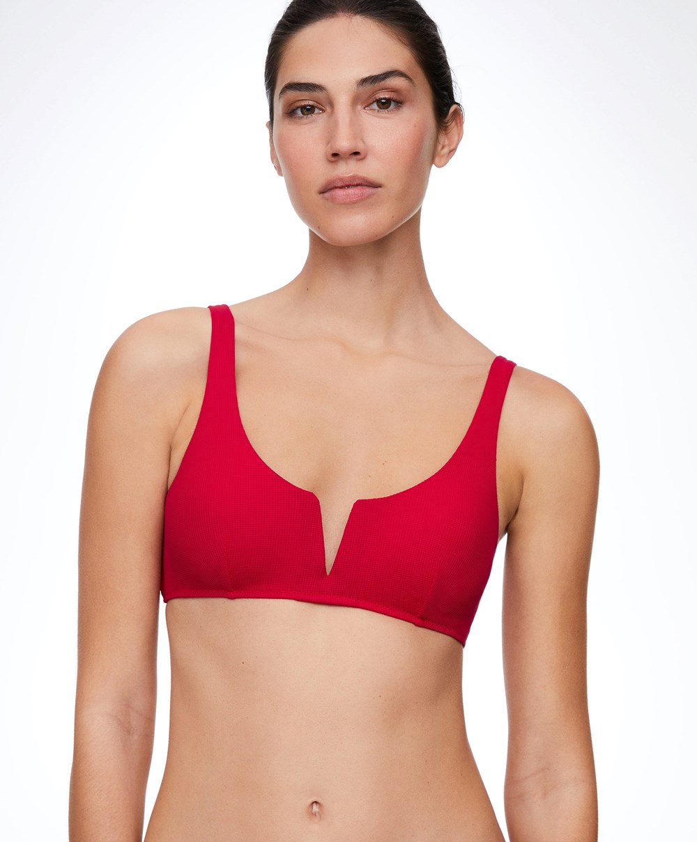 Red Oysho Piqué Halterneck Bikini Top | FIQN68014