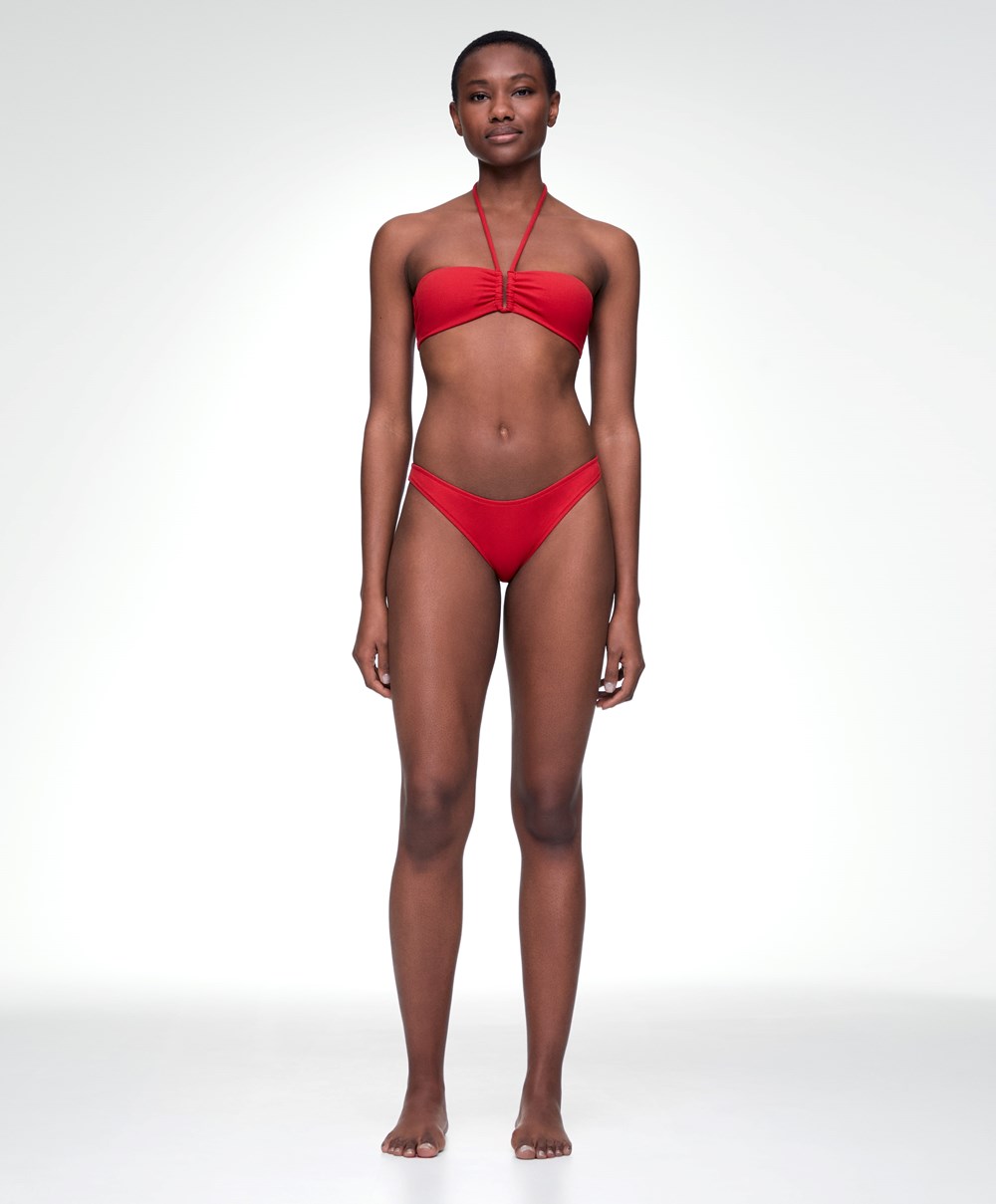 Red Oysho Piqué Mid-rise Bikini Briefs | DLWS64805