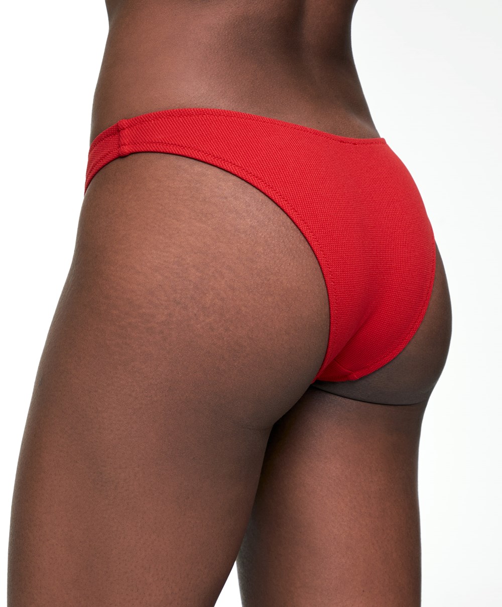 Red Oysho Piqué Mid-rise Bikini Briefs | DLWS64805