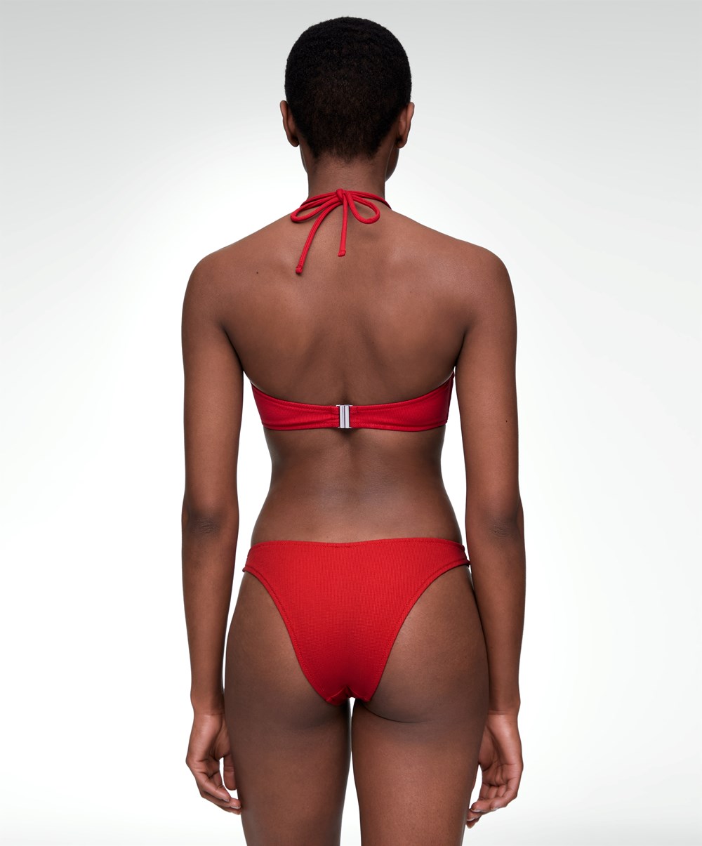 Red Oysho Piqué Mid-rise Bikini Briefs | DLWS64805