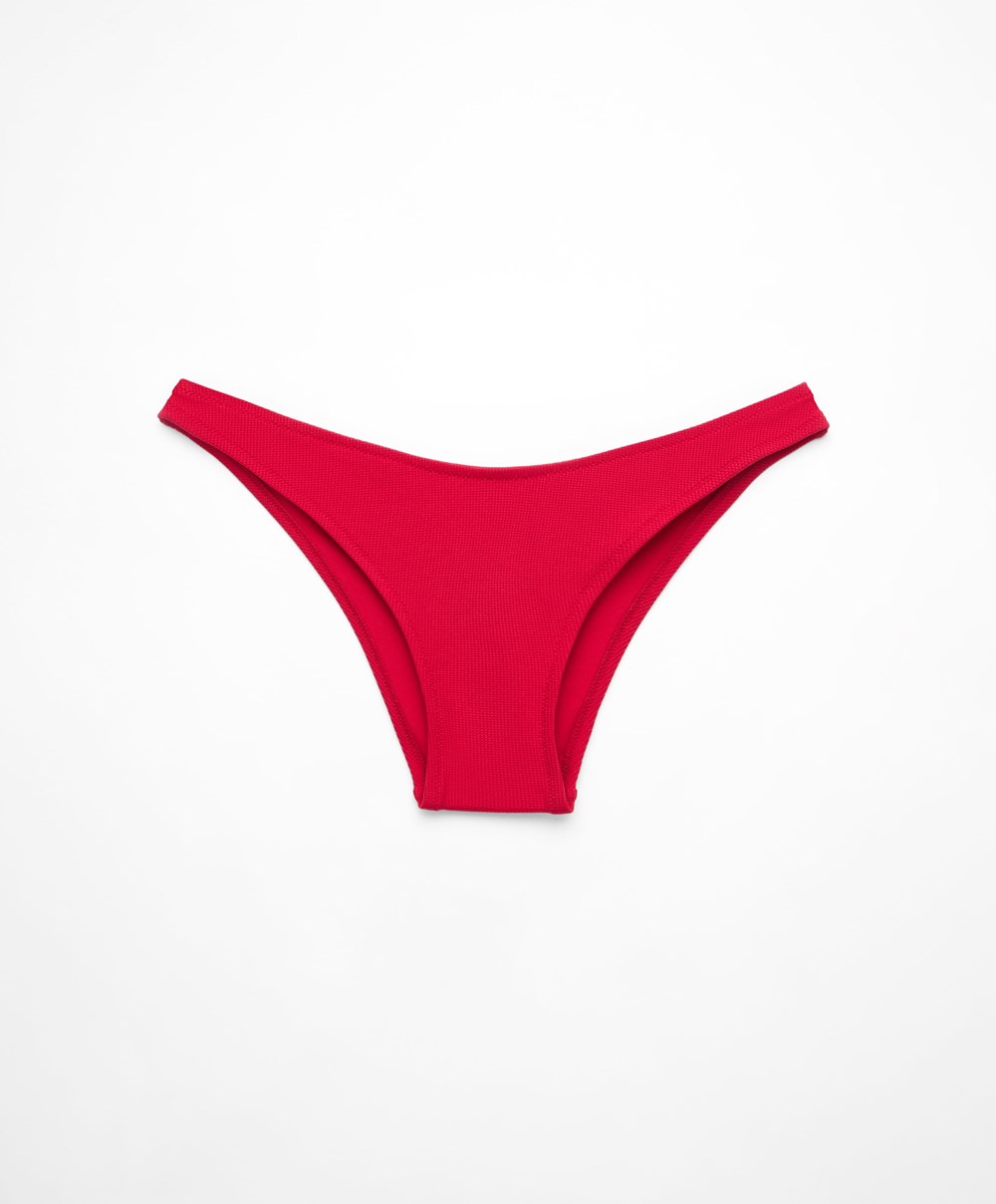 Red Oysho Piqué Mid-rise Bikini Briefs | DLWS64805