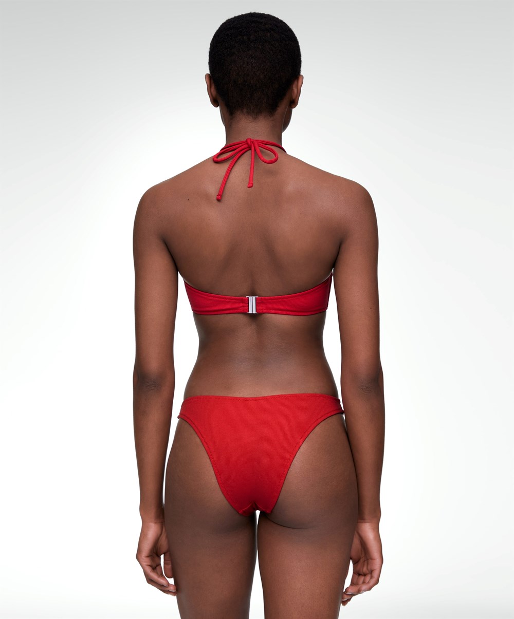 Red Oysho Piqué Mid-rise Bikini Briefs | QDJZ35892