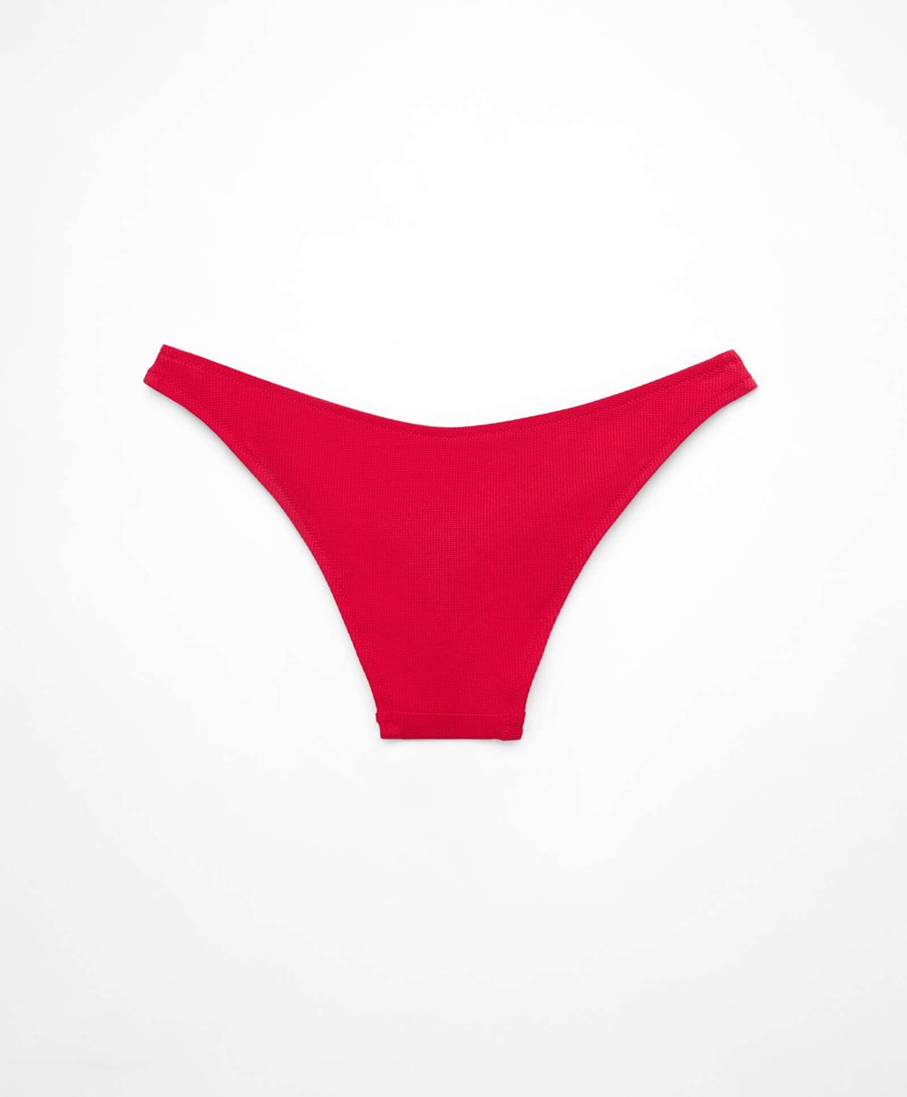 Red Oysho Piqué Mid-rise Bikini Briefs | QDJZ35892