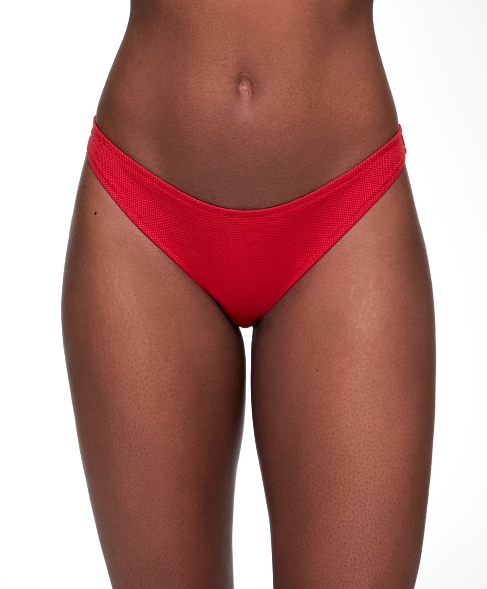 Red Oysho Piqué Mid-rise Bikini Briefs | QDJZ35892