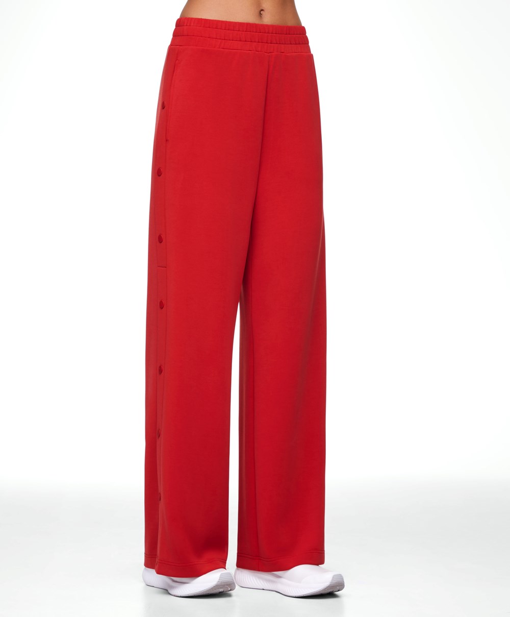 Red Oysho Soft Touch Modal Wide-leg Trousers With Buttons | ZHRL36479