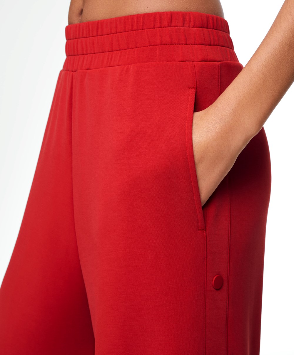 Red Oysho Soft Touch Modal Wide-leg Trousers With Buttons | ZHRL36479