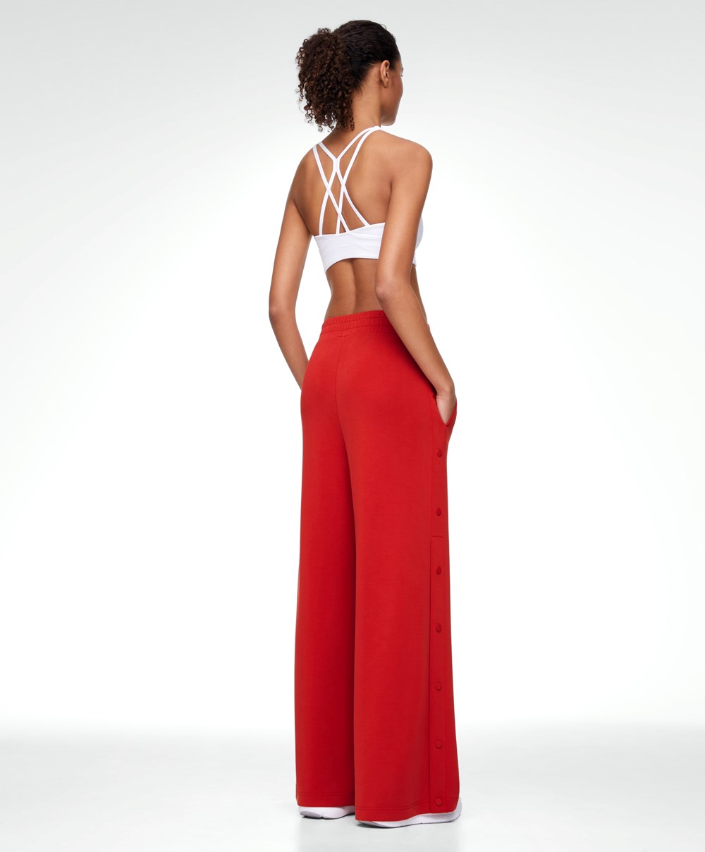 Red Oysho Soft Touch Modal Wide-leg Trousers With Buttons | ZHRL36479