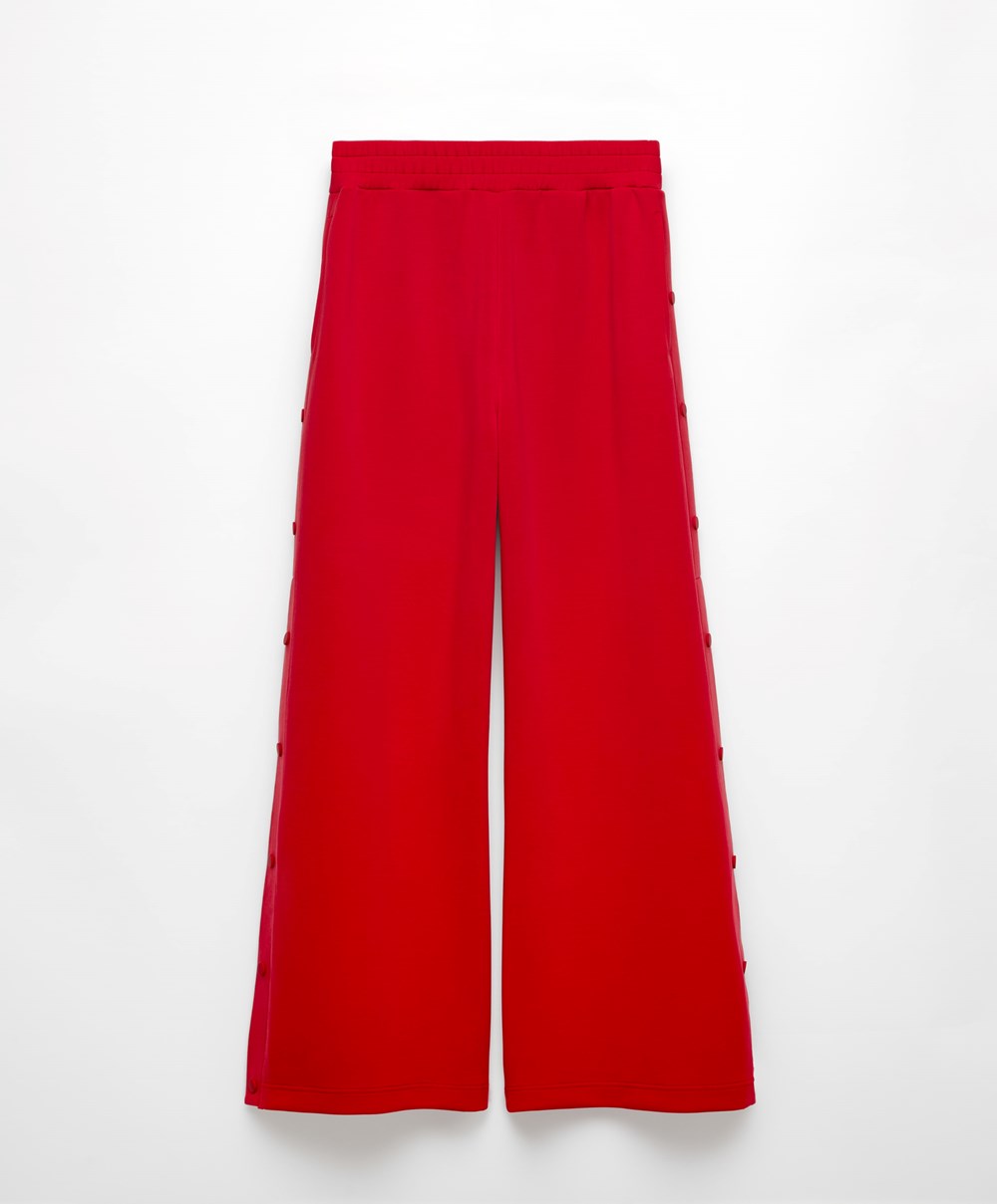 Red Oysho Soft Touch Modal Wide-leg Trousers With Buttons | ZHRL36479