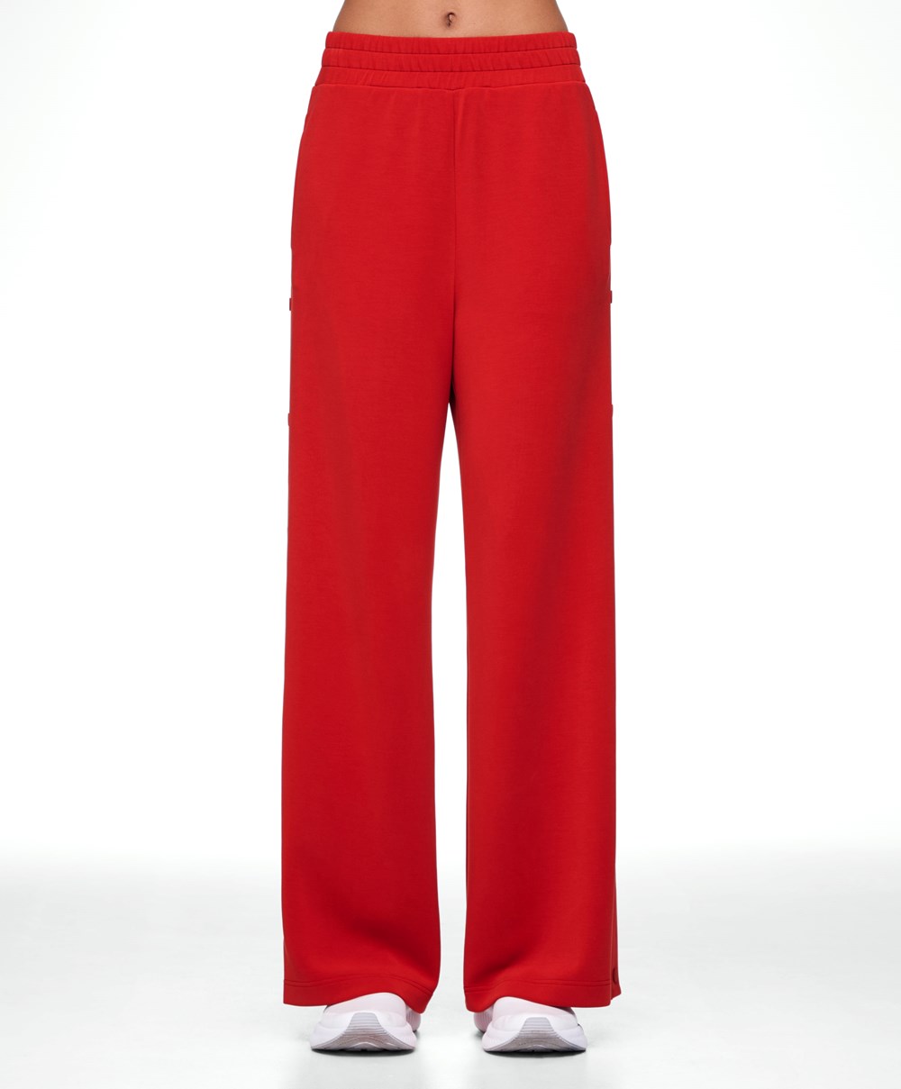 Red Oysho Soft Touch Modal Wide-leg Trousers With Buttons | ZHRL36479