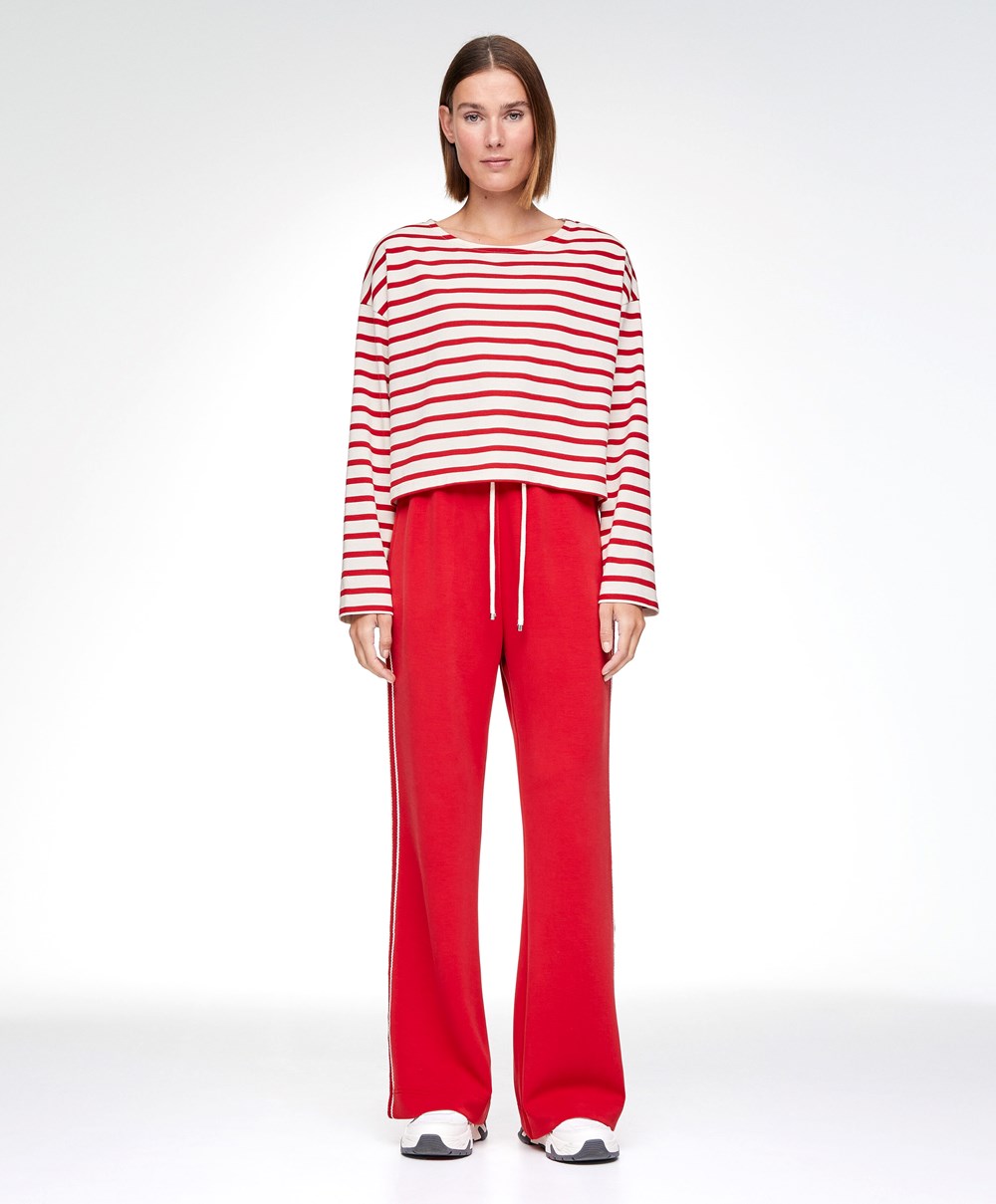 Red Oysho Stripe Modal Flare Trousers | AXUN39210