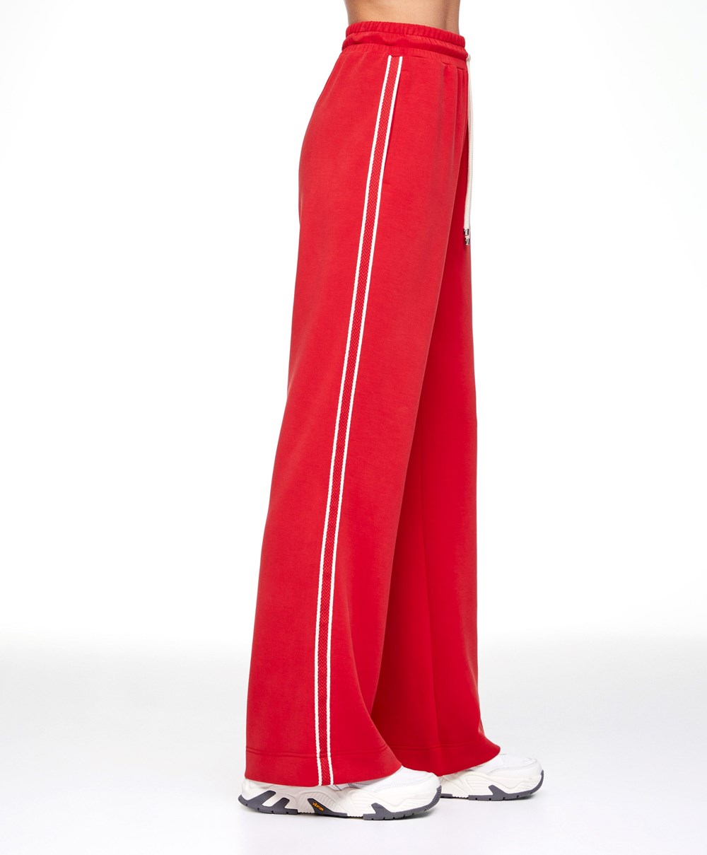 Red Oysho Stripe Modal Flare Trousers | AXUN39210