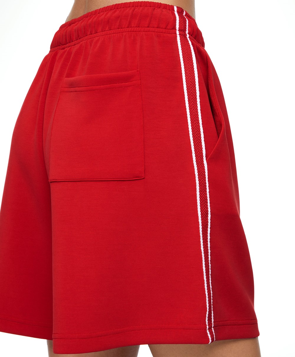 Red Oysho Striped Soft Touch Modal Bermuda Shorts | QIYF21905