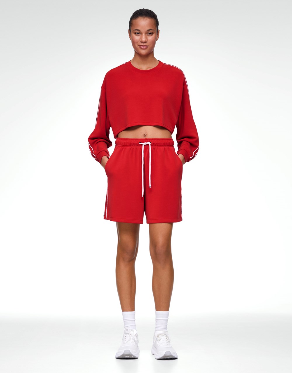 Red Oysho Striped Soft Touch Modal Bermuda Shorts | QIYF21905