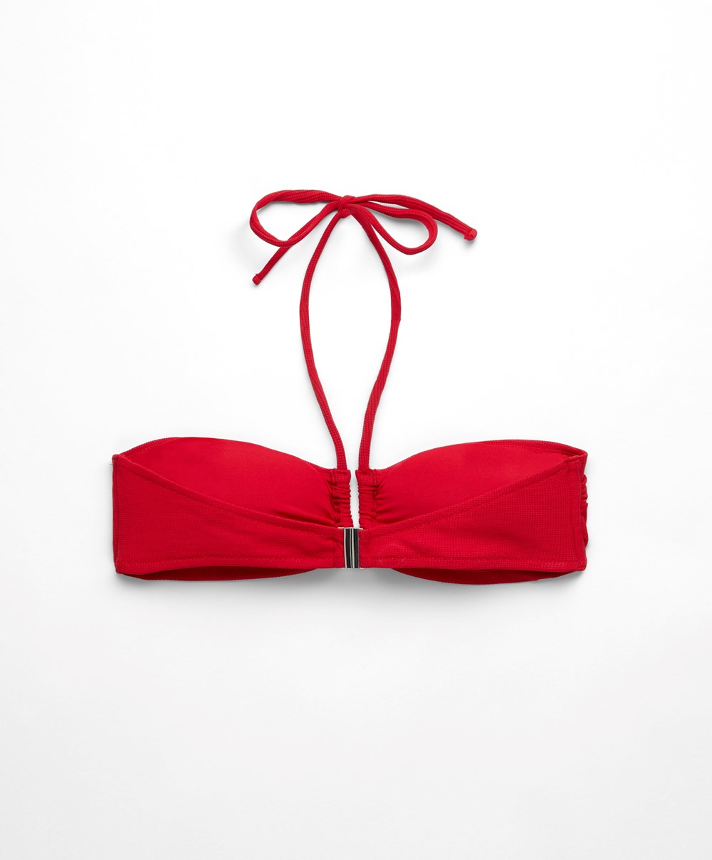 Red Oysho U-cut Bandeau Piqué Bikini Top | VIYQ01762